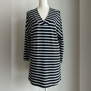 Soma Striped V-Neck 3/4 Sleeve Women’s Top - Black & White Size Medium